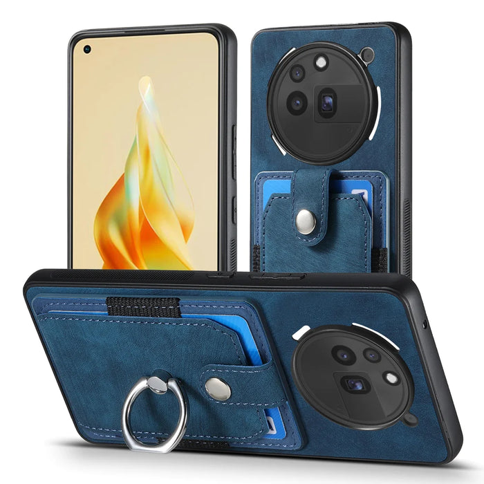 For Nothing Phone (3a) Pro Phone Case Leather Back Cover with Card Slots Kickstand - Blue - 1