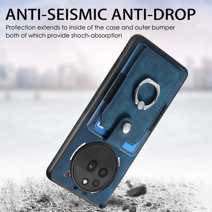 For Nothing Phone (3a) Pro Phone Case Leather Back Cover with Card Slots Kickstand - Blue - 2