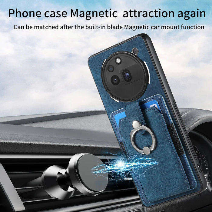 For Nothing Phone (3a) Pro Phone Case Leather Back Cover with Card Slots Kickstand - Blue - 3