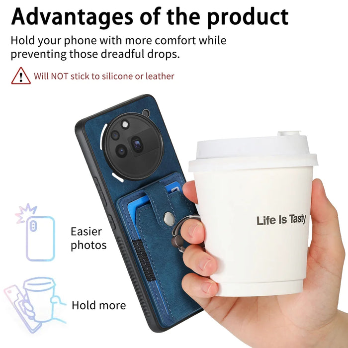 For Nothing Phone (3a) Pro Phone Case Leather Back Cover with Card Slots Kickstand - Blue - 6
