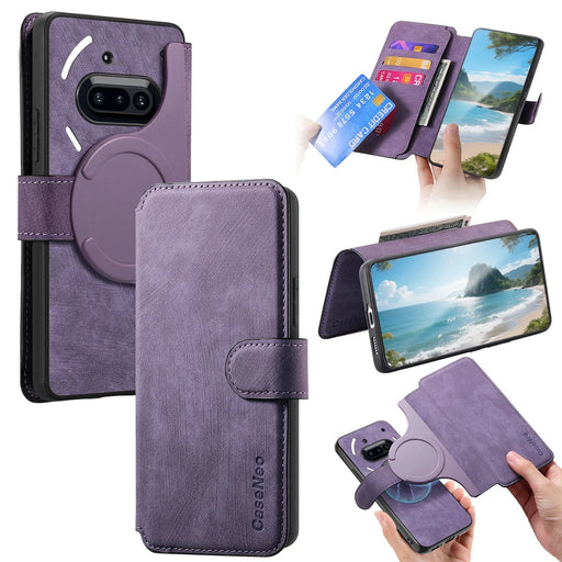 CASENEO For Nothing Phone (3a) Magnetic Case  Detachable Leather Phone Wallet Cover - Purple - 1