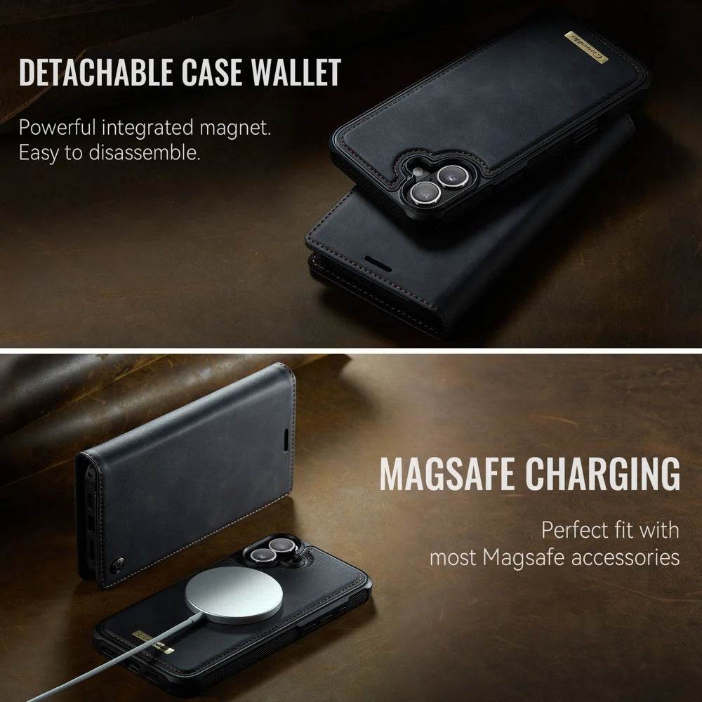 CASEME For iPhone 16 Case  C49  Compatible with MagSafe RFID Blocking Detachable Wallet Leather Phone Cover - Black - 7