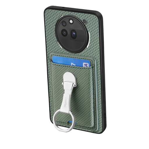 CASENEO For Nothing Phone (3a) Pro Leather Phone Back Cover with Kickstand and Card Slots Carbon Fiber Texture - Green - 1