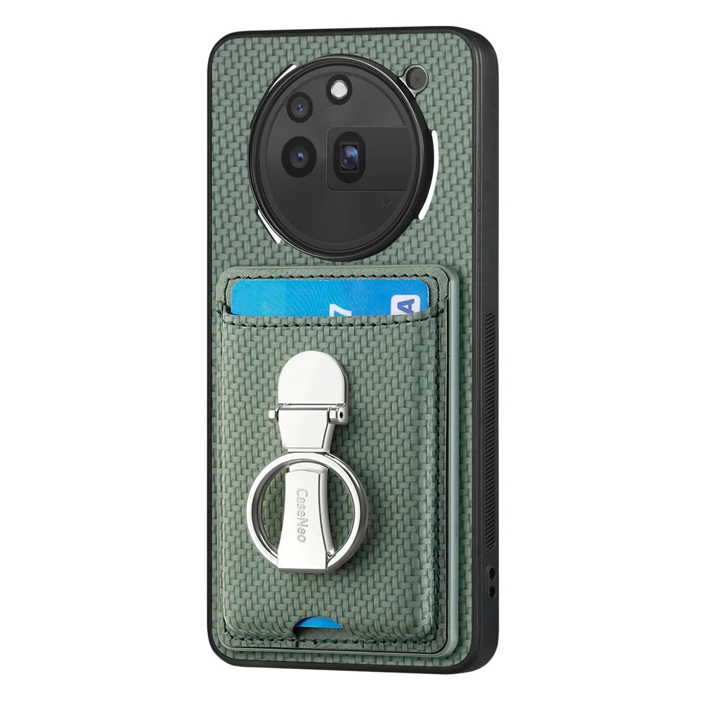 CASENEO For Nothing Phone (3a) Pro Leather Phone Back Cover with Kickstand and Card Slots Carbon Fiber Texture - Green - 2