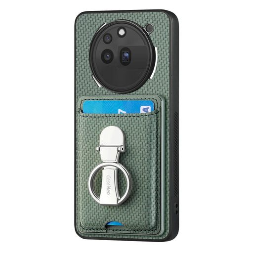 CASENEO For Nothing Phone (3a) Pro Leather Phone Back Cover with Kickstand and Card Slots Carbon Fiber Texture - Green - 2