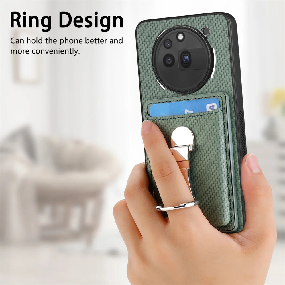 CASENEO For Nothing Phone (3a) Pro Leather Phone Back Cover with Kickstand and Card Slots Carbon Fiber Texture - Green - 7