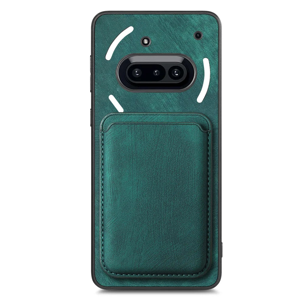 For Nothing Phone (3a) Magnetic Case Leather Back Cover with Detachable Card Holder - Green - 2