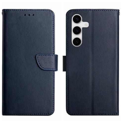 For Samsung Galaxy S25 Case Genuine Cow Leather Phone Cover Nappa Texture - Blue - 1