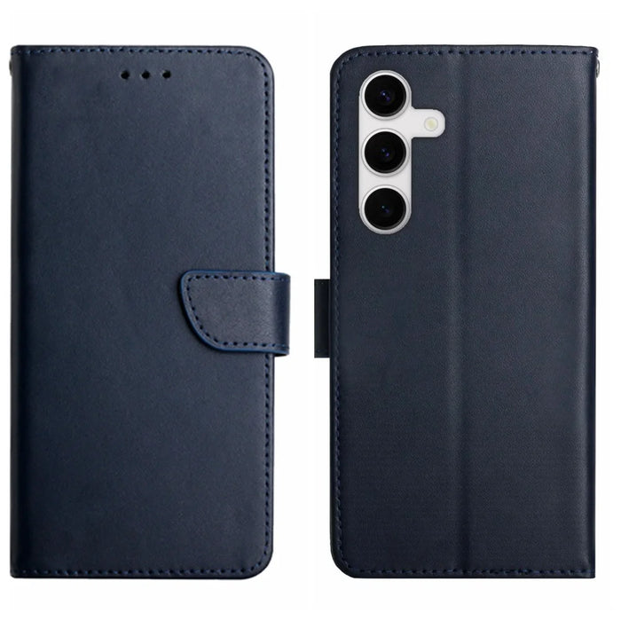 For Samsung Galaxy S25 Case Genuine Cow Leather Phone Cover Nappa Texture - Blue - 1