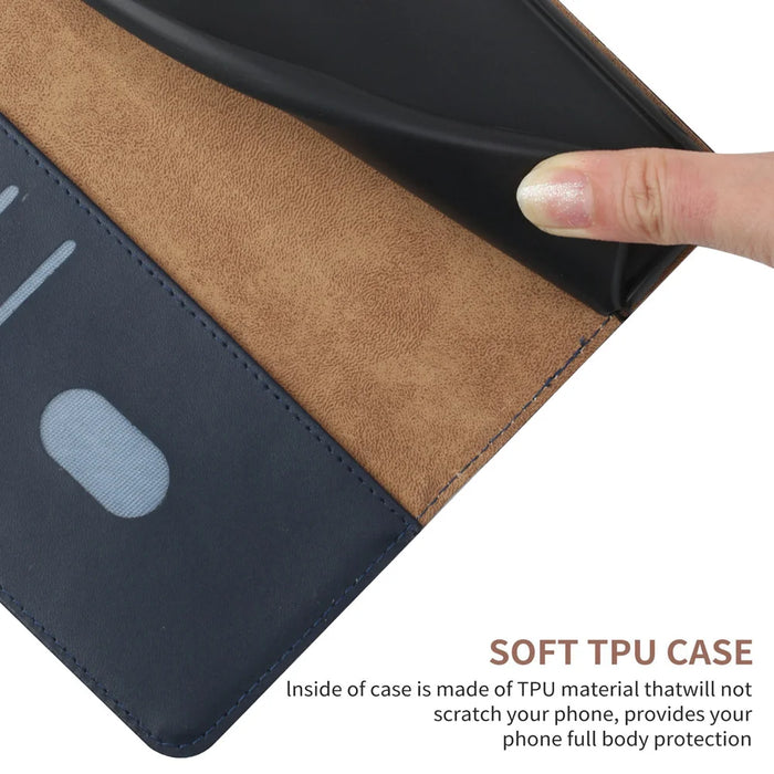 For Samsung Galaxy S25 Case Genuine Cow Leather Phone Cover Nappa Texture - Blue - 5