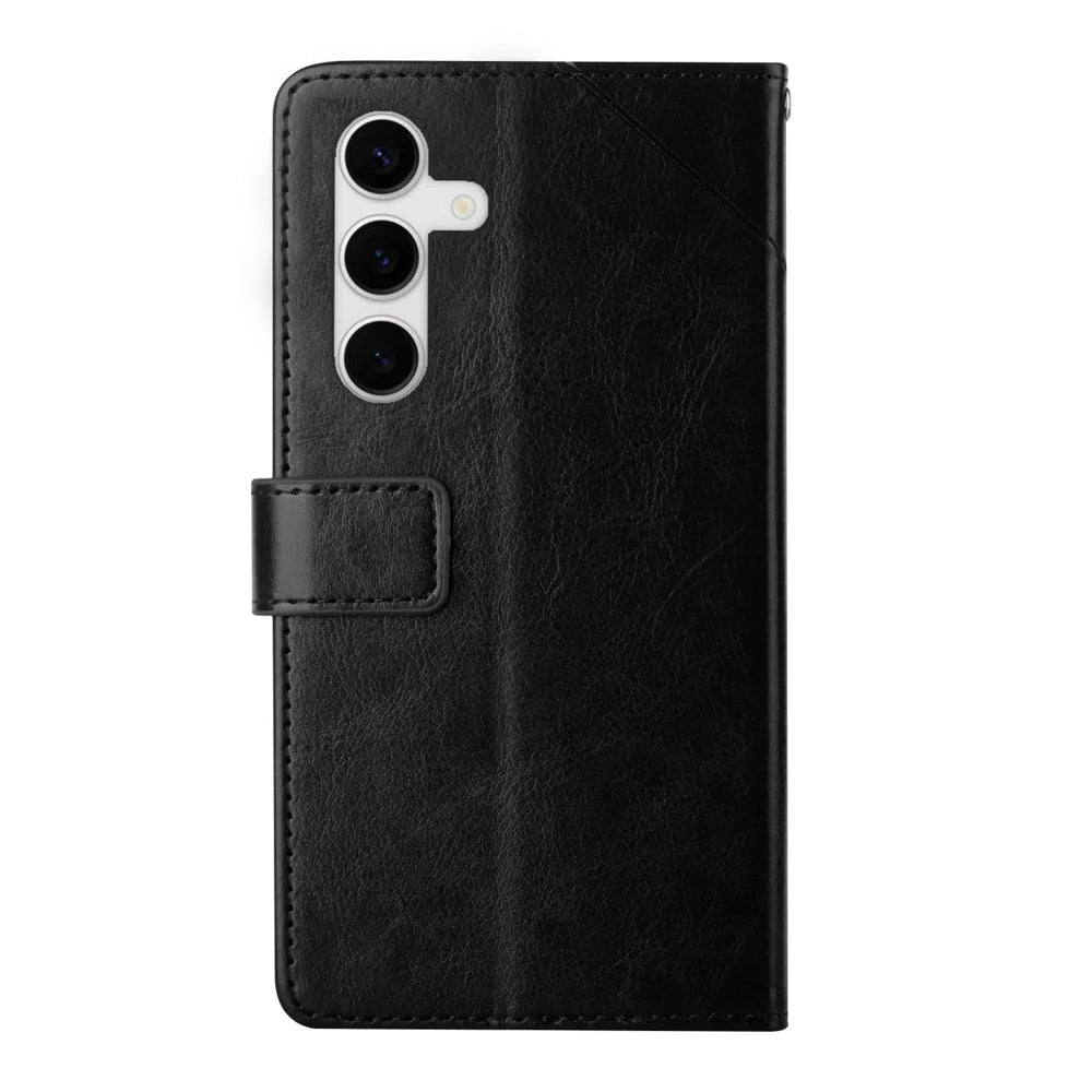 For Samsung Galaxy S25 Case Y Shaped Lines Imprint Leather Phone Cover - Black - 3