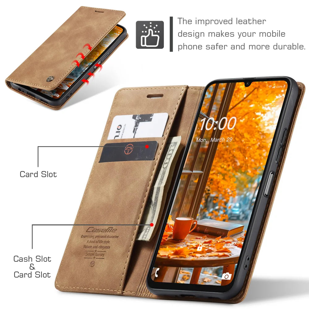 CASEME For Samsung Galaxy A08 5G / A08 4G / A07 4G / A06 4G / A06 5G Wallet Case  013 Series PU Leather Phone Cover Stand - Brown - 3