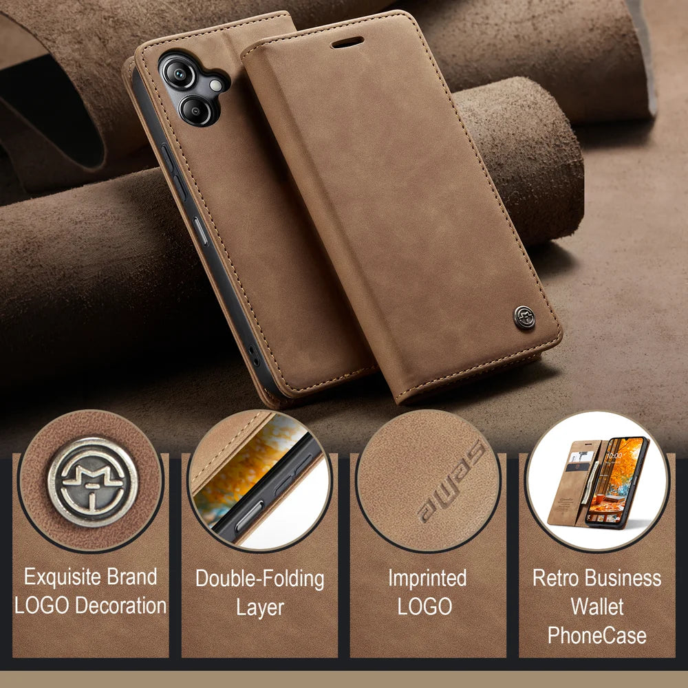 CASEME For Samsung Galaxy A08 5G / A08 4G / A07 4G / A06 4G / A06 5G Wallet Case  013 Series PU Leather Phone Cover Stand - Brown - 4