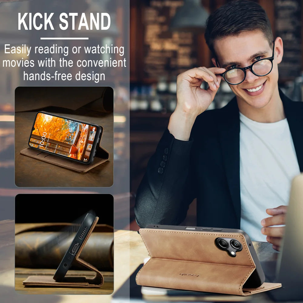 CASEME For Samsung Galaxy A08 5G / A08 4G / A07 4G / A06 4G / A06 5G Wallet Case  013 Series PU Leather Phone Cover Stand - Brown - 5