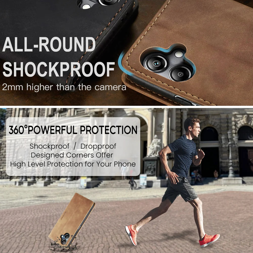 CASEME For Samsung Galaxy A08 5G / A08 4G / A07 4G / A06 4G / A06 5G Wallet Case  013 Series PU Leather Phone Cover Stand - Brown - 6
