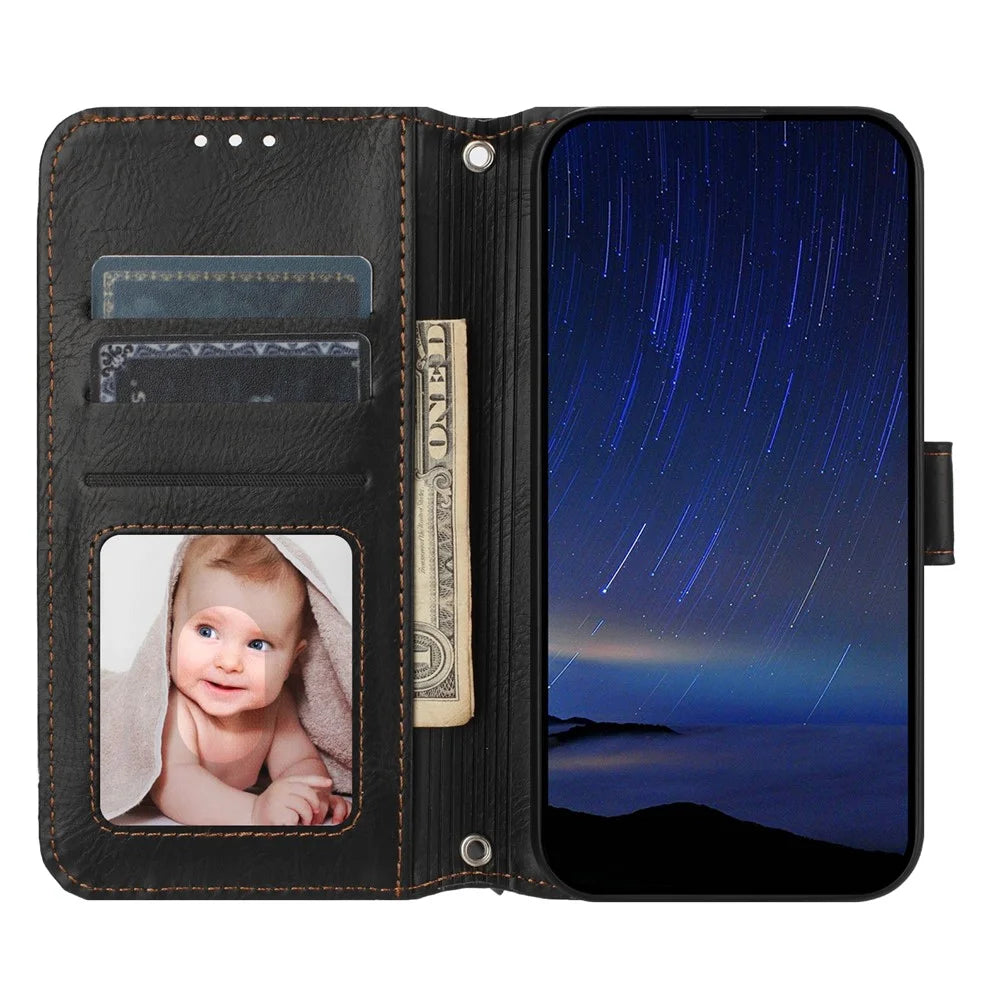 For Samsung Galaxy A18 5G / A18 4G / A17 5G / A17 4G / A26 5G Case Zipper Pocket Wallet Leather Phone Cover with Wrist Strap - Black - 4