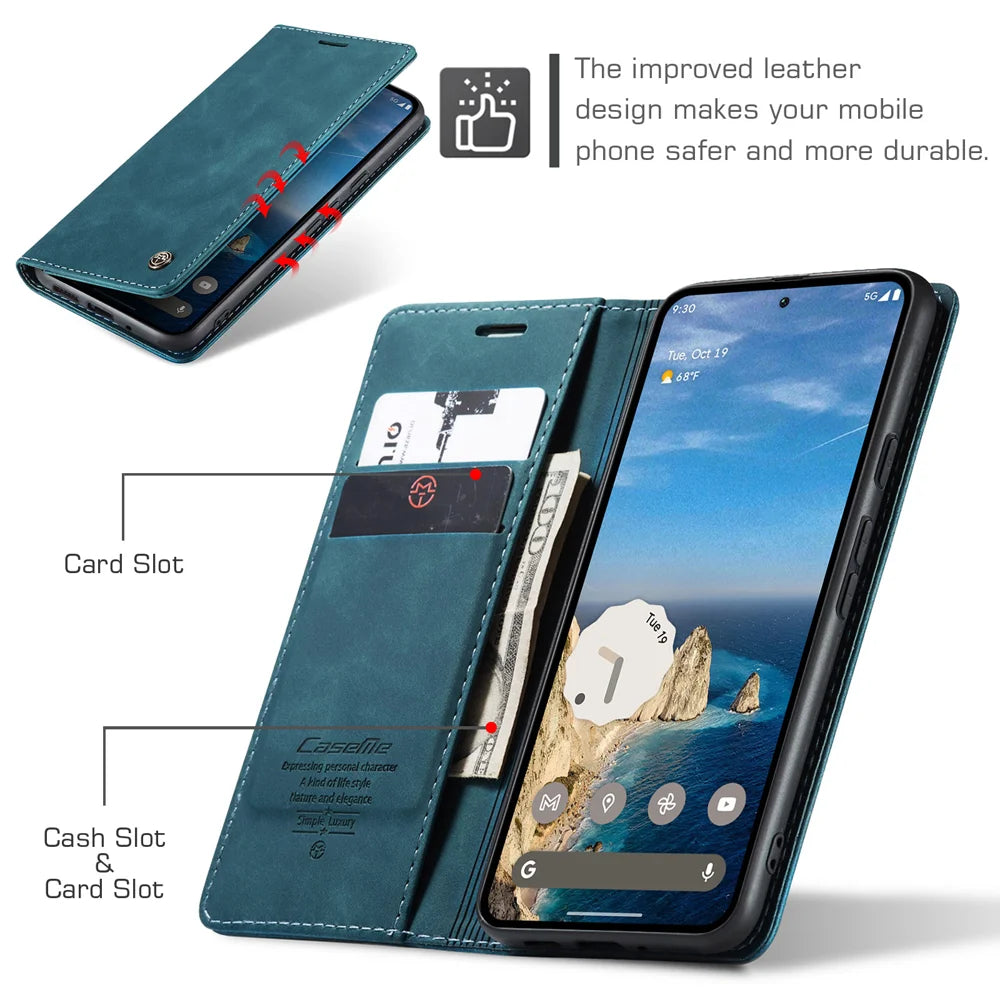 CASEME For Google Pixel 10 Pro / 10 / 9 Pro / 9 Wallet Case  013 Series PU Leather Phone Cover Stand - Blue - 3