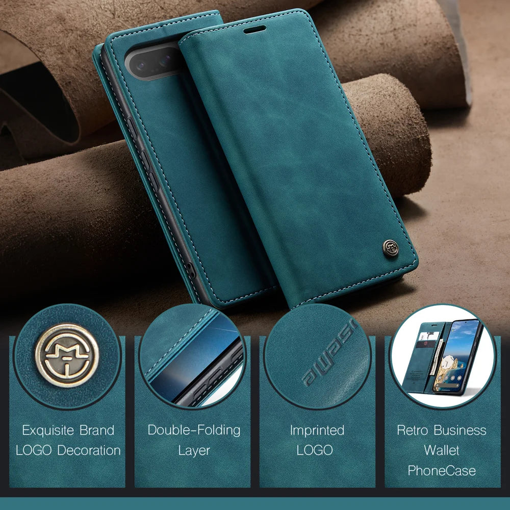 CASEME For Google Pixel 10 Pro / 10 / 9 Pro / 9 Wallet Case  013 Series PU Leather Phone Cover Stand - Blue - 4