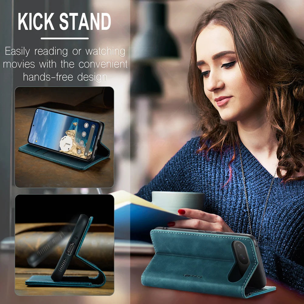 CASEME For Google Pixel 10 Pro / 10 / 9 Pro / 9 Wallet Case  013 Series PU Leather Phone Cover Stand - Blue - 5