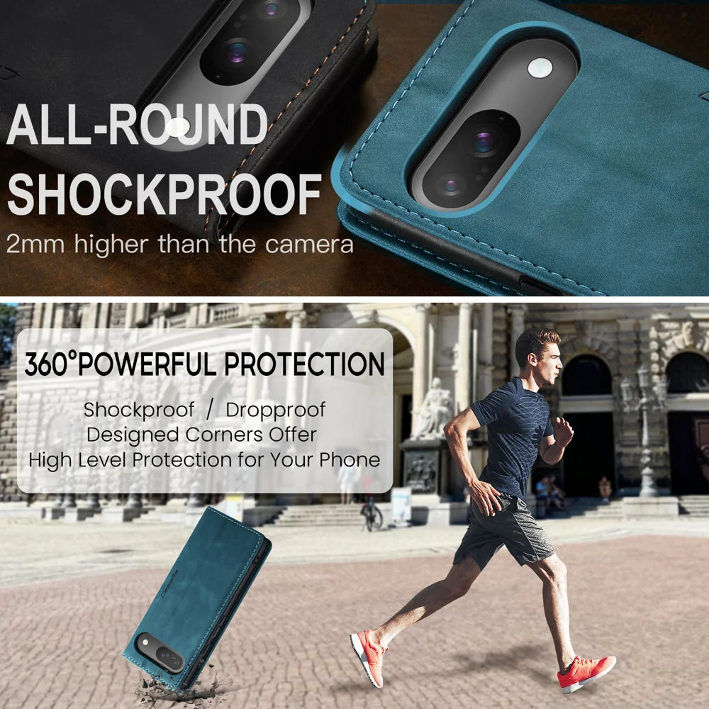 CASEME For Google Pixel 10 Pro / 10 / 9 Pro / 9 Wallet Case  013 Series PU Leather Phone Cover Stand - Blue - 6