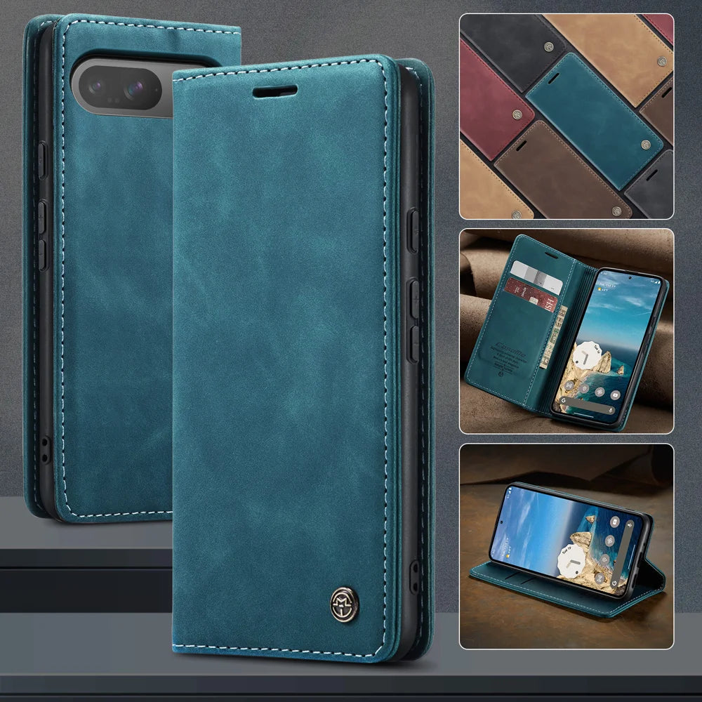 CASEME For Google Pixel 10 Pro / 10 / 9 Pro / 9 Wallet Case  013 Series PU Leather Phone Cover Stand - Blue - 7