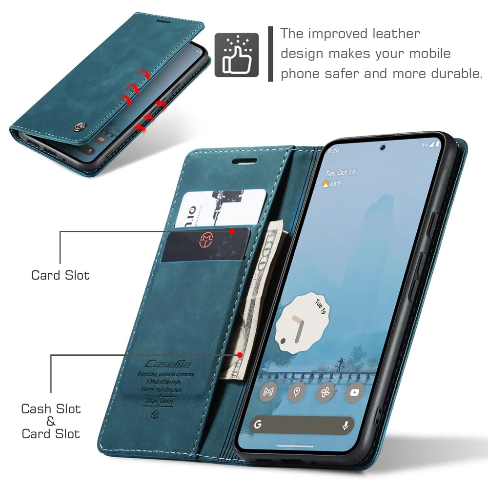 CASEME For Google Pixel 10 Pro XL Wallet Case  013 Series PU Leather Phone Cover Stand - Blue - 3