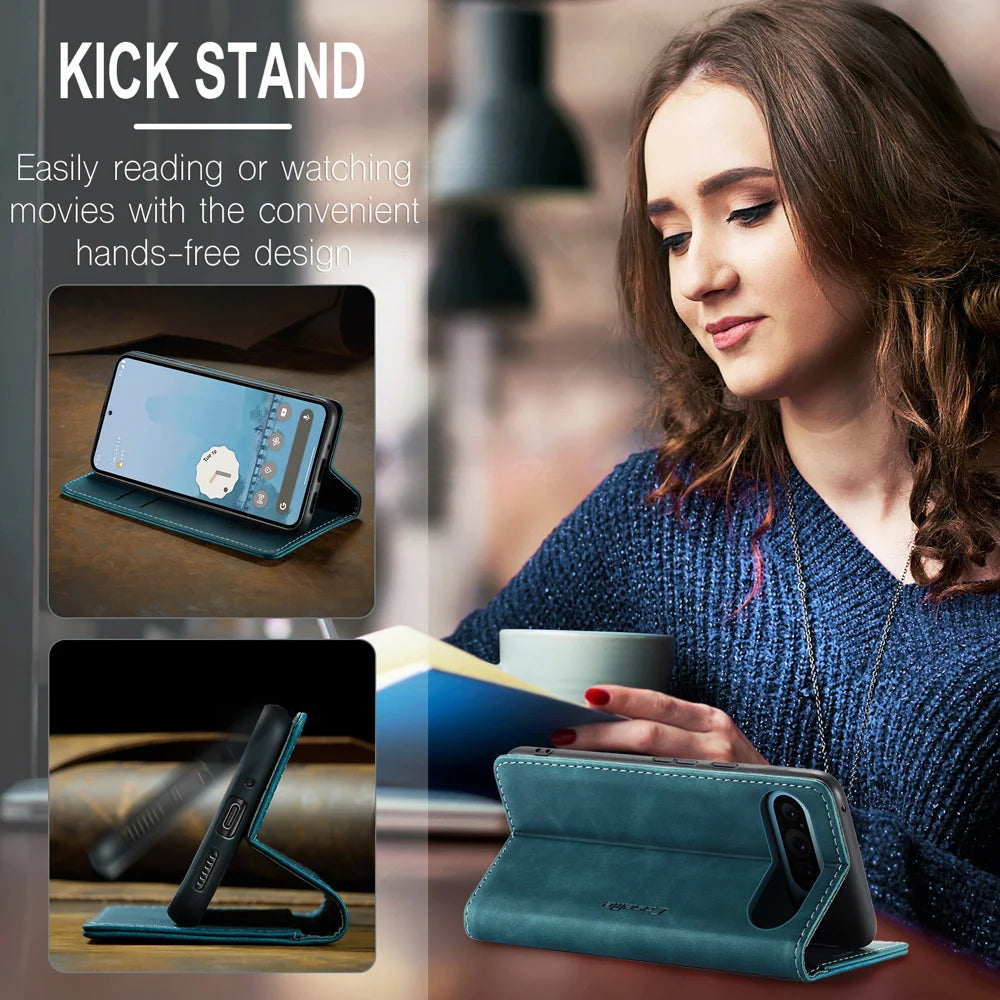 CASEME For Google Pixel 10 Pro XL Wallet Case  013 Series PU Leather Phone Cover Stand - Blue - 5
