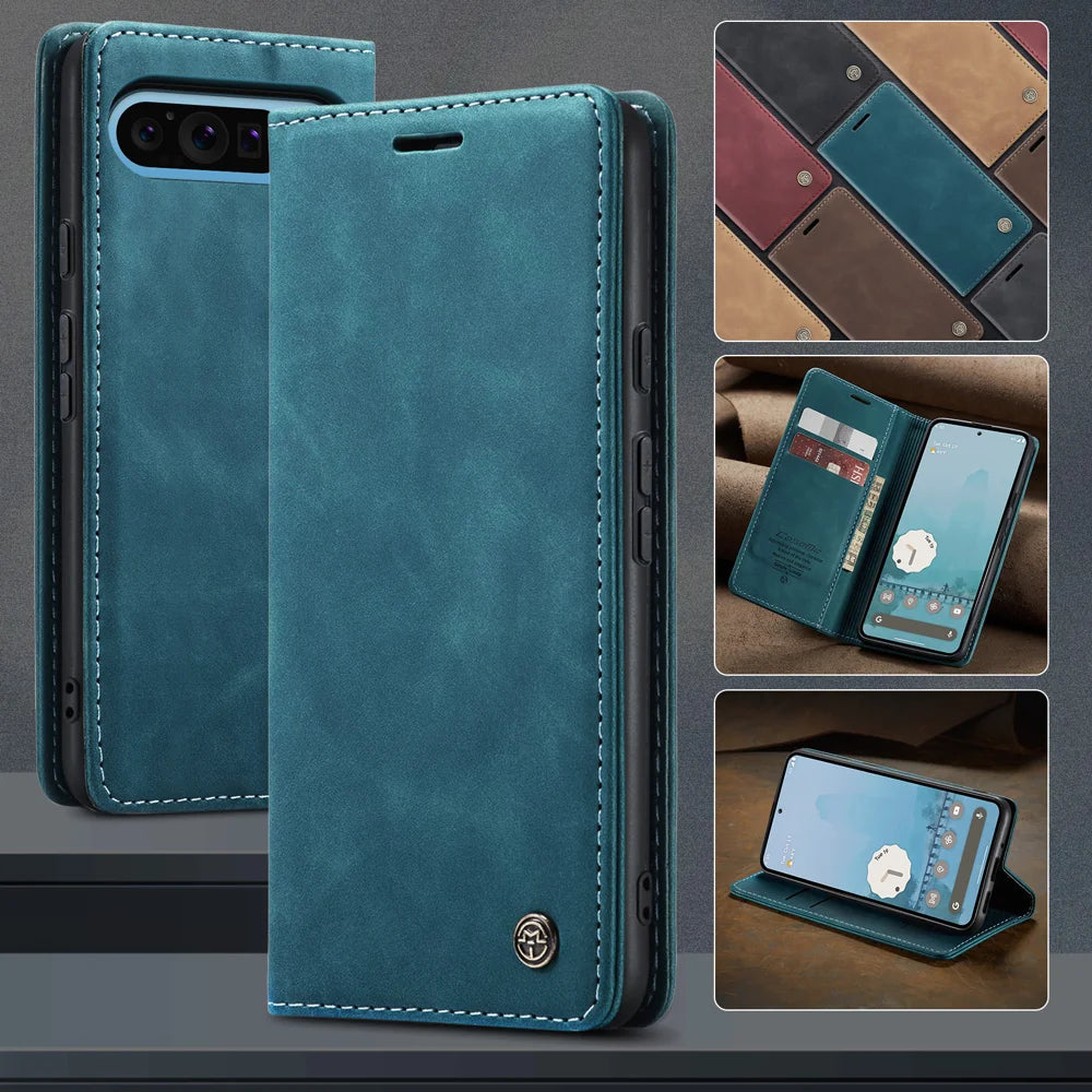 CASEME For Google Pixel 10 Pro XL Wallet Case  013 Series PU Leather Phone Cover Stand - Blue - 7