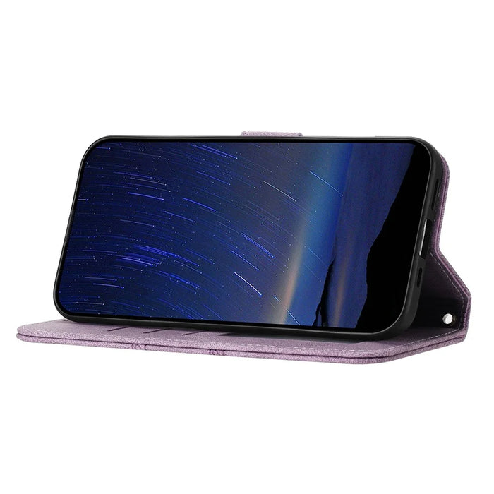 For iPhone Air Case Wallet Skin-Touch Leather Imprinted Phone Cover with Wrist Strap - Purple - 4