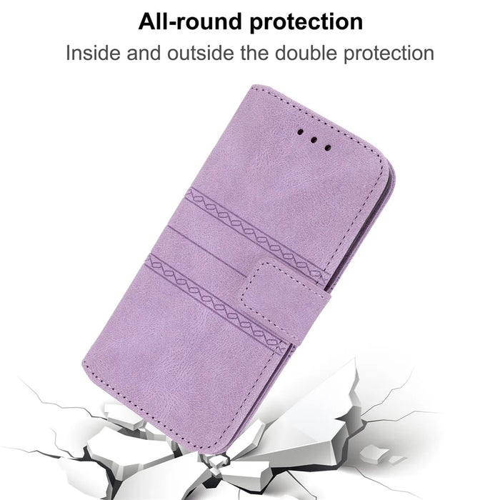 For iPhone Air Case Wallet Skin-Touch Leather Imprinted Phone Cover with Wrist Strap - Purple - 5