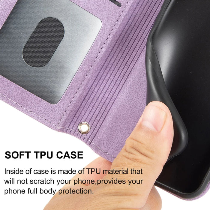 For iPhone Air Case Wallet Skin-Touch Leather Imprinted Phone Cover with Wrist Strap - Purple - 6