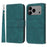 For iPhone 17 Pro Max Case Wallet Skin-Touch Leather Imprinted Phone Cover with Wrist Strap - Blackish Green - 1