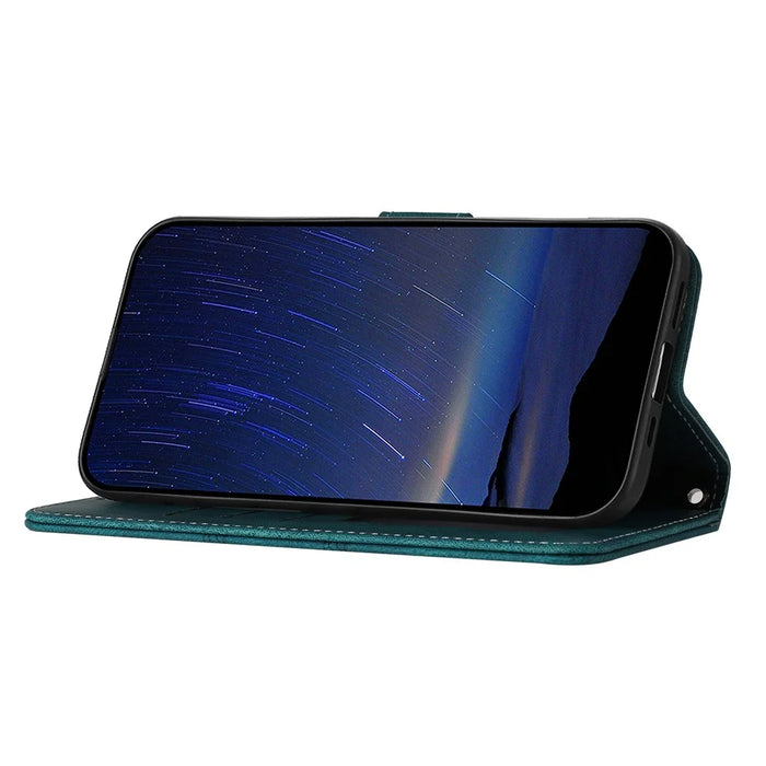 For iPhone 17 Pro Max Case Wallet Skin-Touch Leather Imprinted Phone Cover with Wrist Strap - Blackish Green - 4