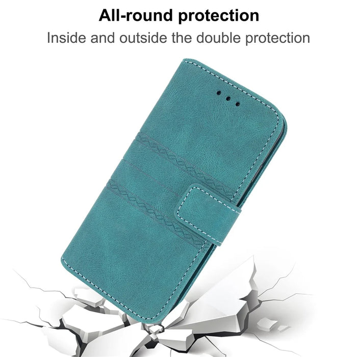 For iPhone 17 Pro Max Case Wallet Skin-Touch Leather Imprinted Phone Cover with Wrist Strap - Blackish Green - 5