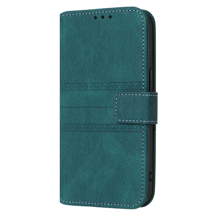 For iPhone 17 Pro Max Case Wallet Skin-Touch Leather Imprinted Phone Cover with Wrist Strap - Blackish Green - 7