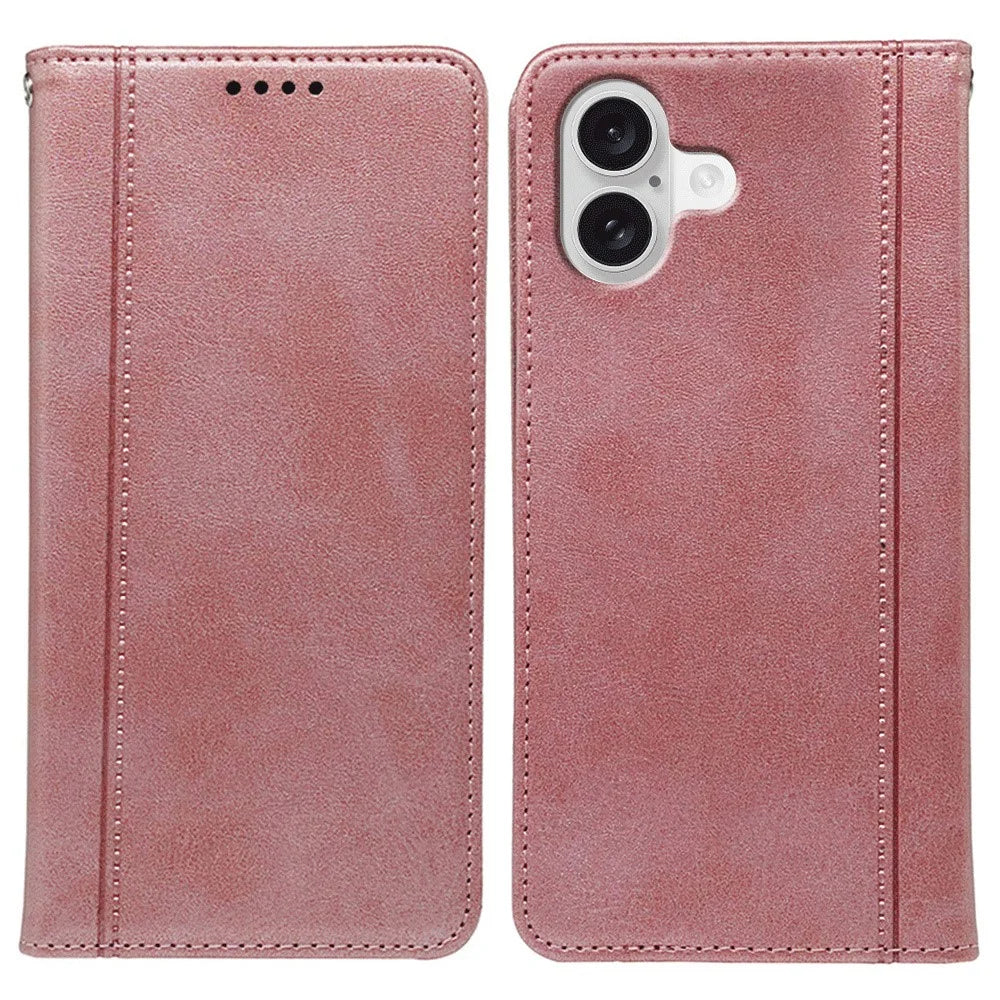For iPhone 17 Case Hidden Magnetic Closure Calf Texture Leather Phone Cover - Rose Gold - 1