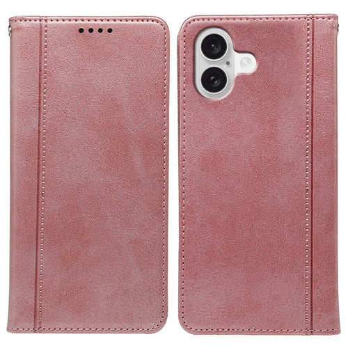 For iPhone 17 Case Hidden Magnetic Closure Calf Texture Leather Phone Cover - Rose Gold - 1