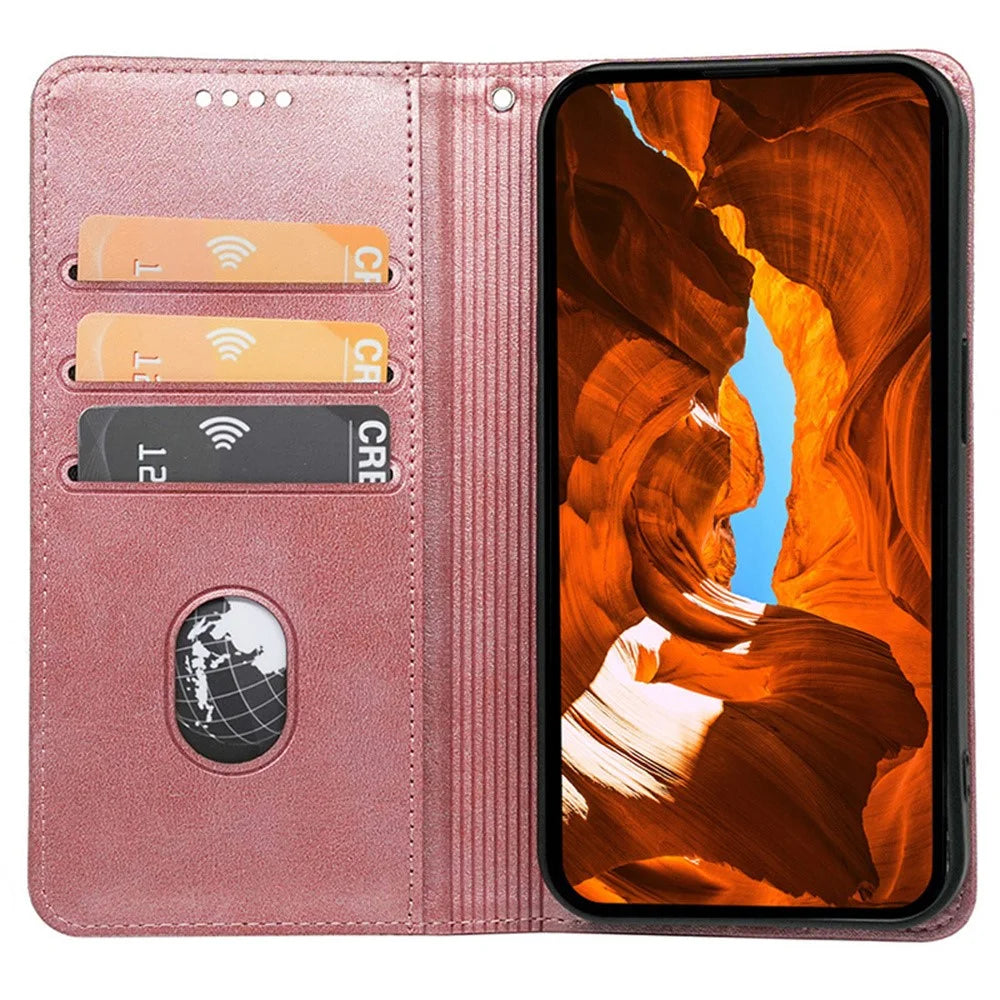 For iPhone 17 Case Hidden Magnetic Closure Calf Texture Leather Phone Cover - Rose Gold - 2