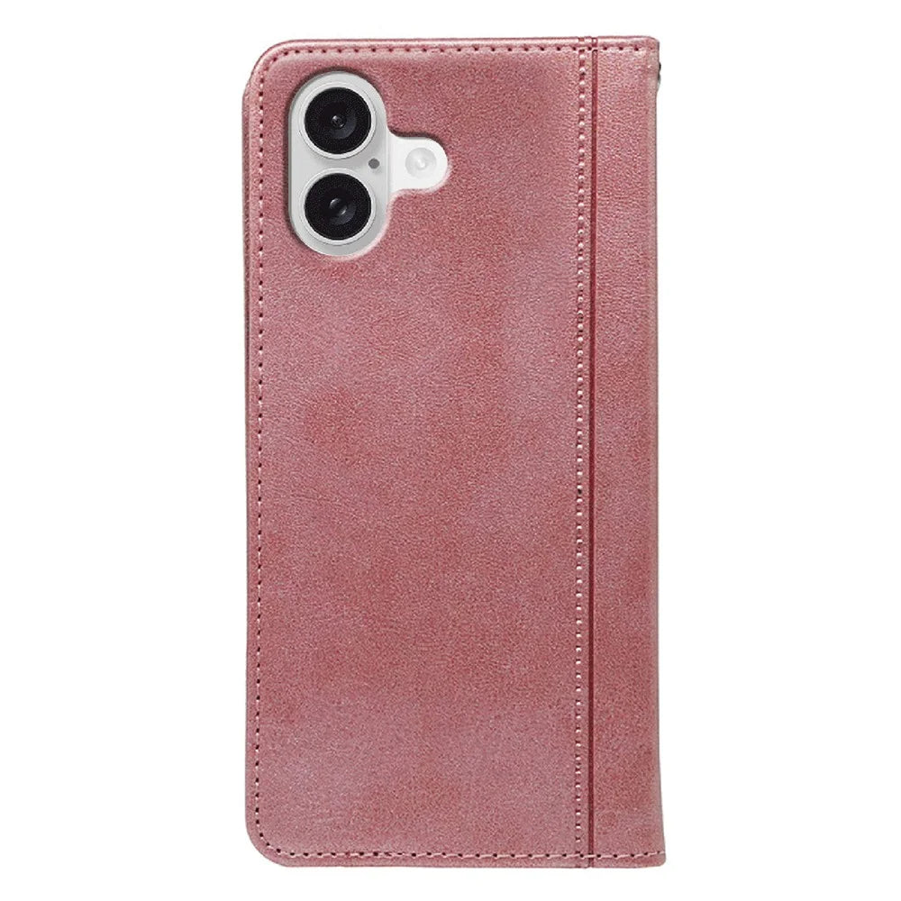 For iPhone 17 Case Hidden Magnetic Closure Calf Texture Leather Phone Cover - Rose Gold - 5
