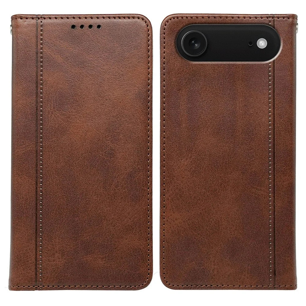 For iPhone Air Case Hidden Magnetic Closure Calf Texture Leather Phone Cover - Brown - 1