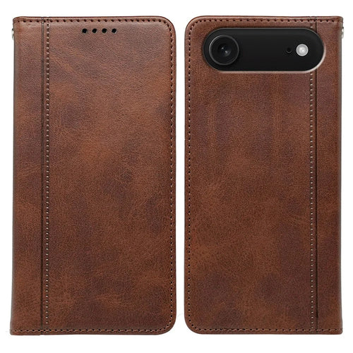 For iPhone Air Case Hidden Magnetic Closure Calf Texture Leather Phone Cover - Brown - 1
