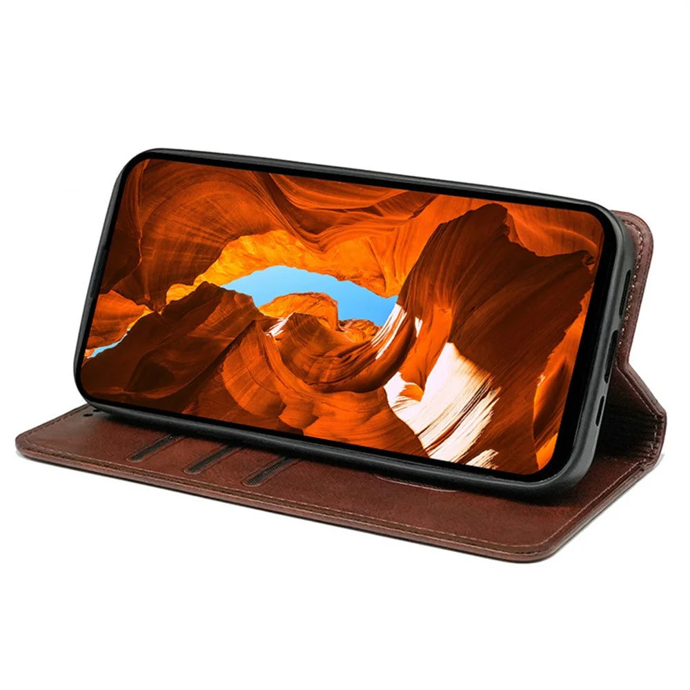 For iPhone Air Case Hidden Magnetic Closure Calf Texture Leather Phone Cover - Brown - 3