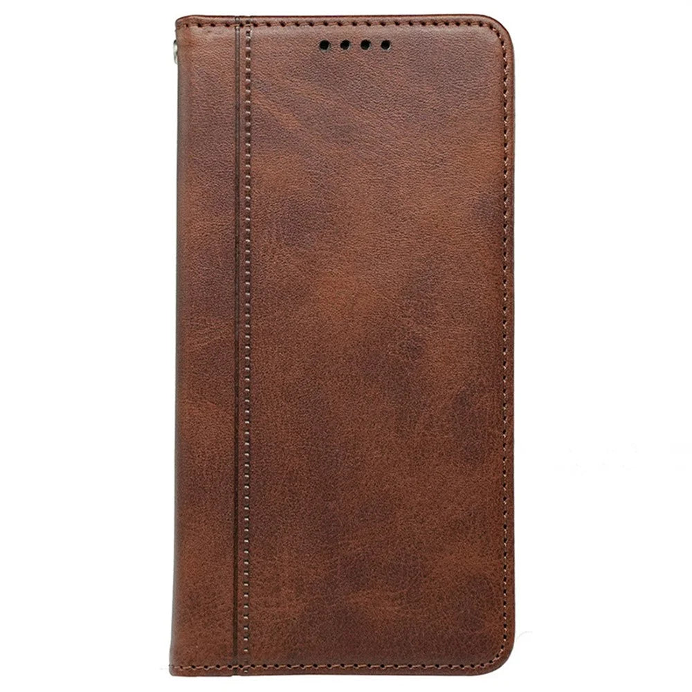 For iPhone Air Case Hidden Magnetic Closure Calf Texture Leather Phone Cover - Brown - 4