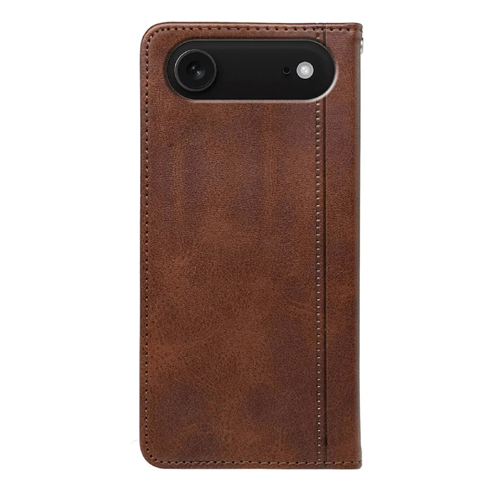 For iPhone Air Case Hidden Magnetic Closure Calf Texture Leather Phone Cover - Brown - 5