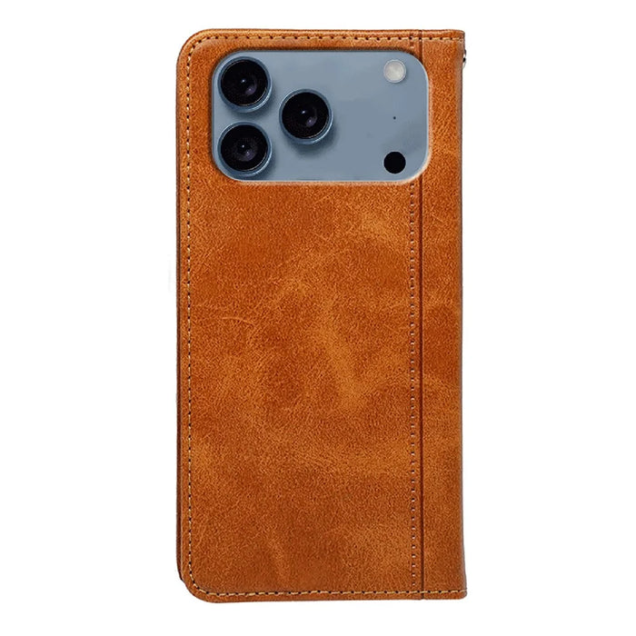 For iPhone 17 Pro Max Case Hidden Magnetic Closure Calf Texture Leather Phone Cover - Yellow - 5