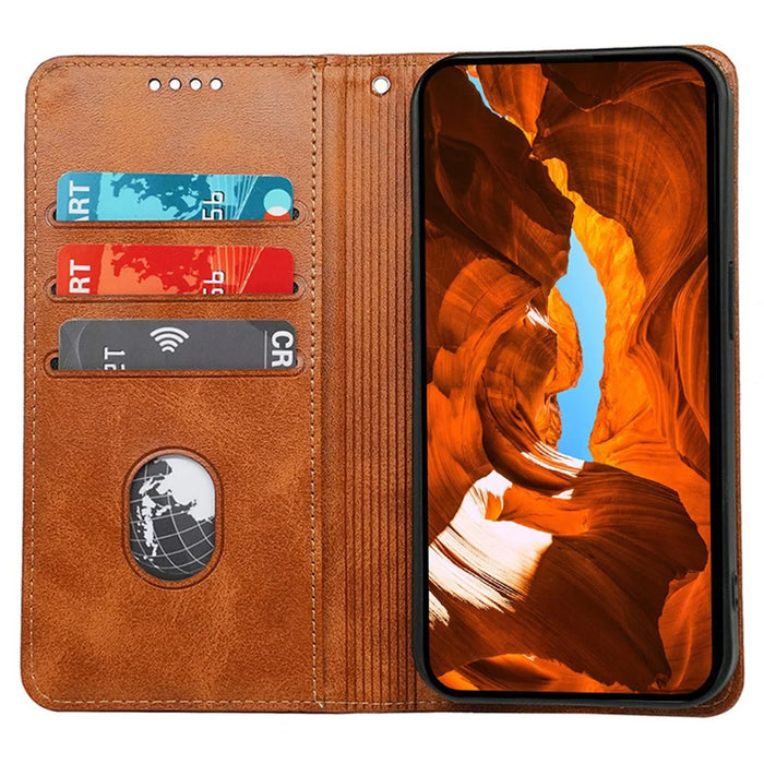 For iPhone 17 Pro Case Hidden Magnetic Closure Calf Texture Leather Phone Cover - Yellow - 2