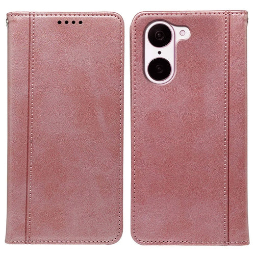 For OnePlus Nord CE5 5G / Ace 5 Racing 5G Case Hidden Magnetic Closure Calf Texture Leather Phone Cover - Rose Gold - 1