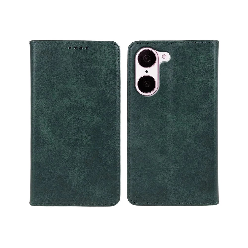 For OnePlus Nord CE5 5G / Ace 5 Racing 5G Case Strong Magnetic PU Leather Phone Cover Calf Texture - Green - 1