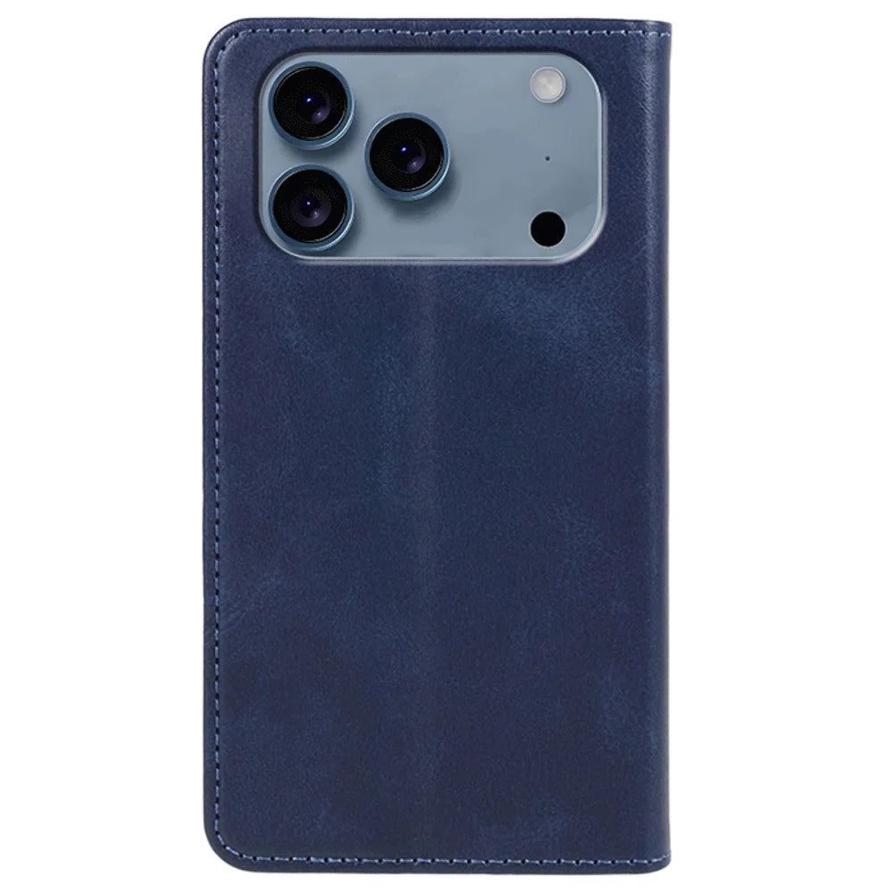 For iPhone 17 Pro Max Case Strong Magnetic PU Leather Phone Cover Calf Texture - Blue - 7