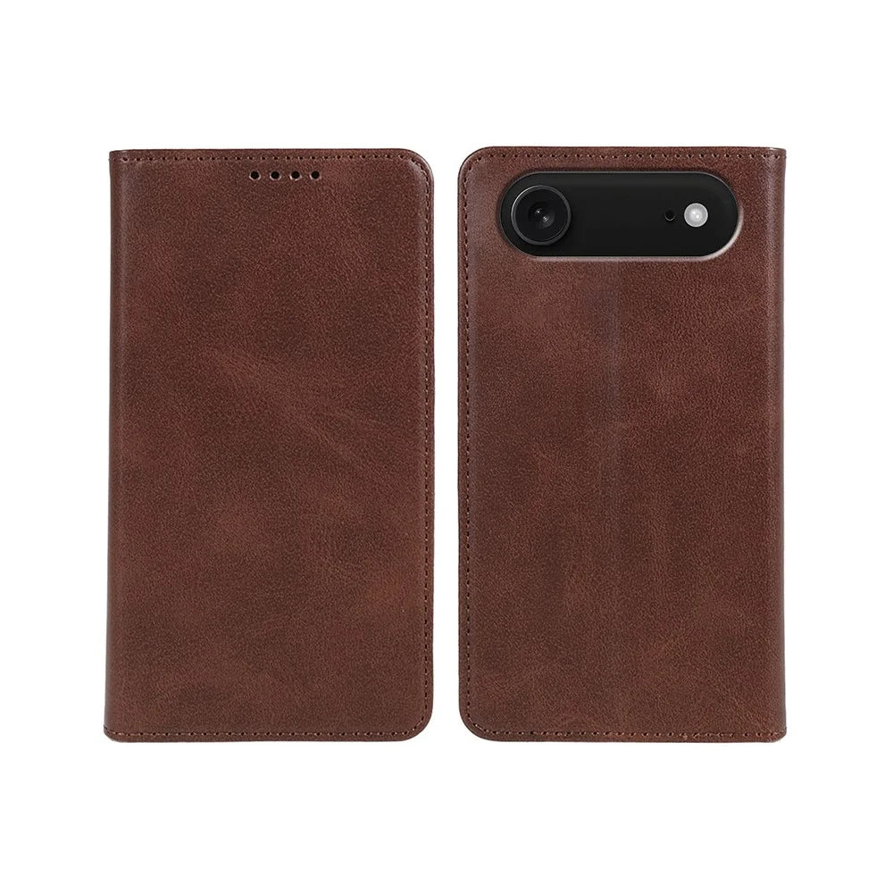 For iPhone Air Case Strong Magnetic PU Leather Phone Cover Calf Texture - Brown - 1